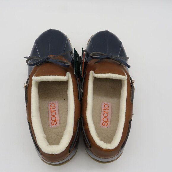 Sporto Womens Navy Brown Patent Faux Fur Lined Duck Shoes 6 NEW - Picture 5 of 8